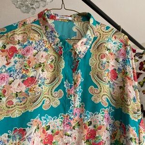 Johnny Was Teal Floral Women's Blouse